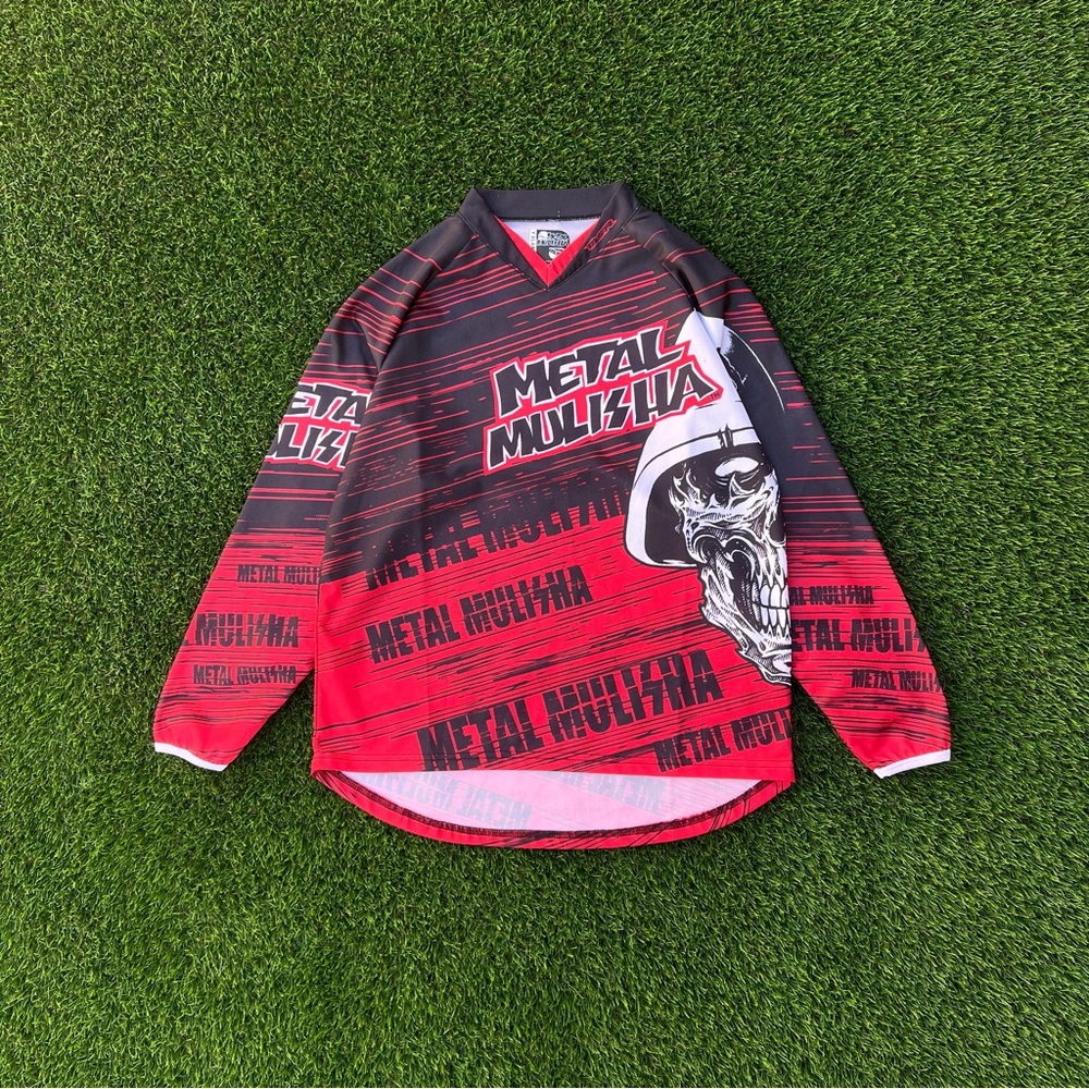 Metal Mulisha Y2k Motocross Long Sleeve Shirt Skull Helmet Red Youth Size XL